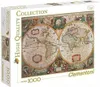 The image shows the front and side of a Clementoni puzzle box featuring an old world map. Podgląd zdjęcia produktu