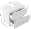 A diagram showing the dimensions of a white vanity unit with drawers. Produktbild-Vorschau