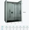 A diagram showing the dimensions of a shower enclosure, with a table of measurements. Produktbild-Vorschau
