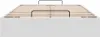 A white bed frame with wooden slats and black metal supports. Produktbild-Vorschau