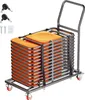 A trolley loaded with stacked orange chairs. Produktbild-Vorschau