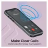 A smartphone with a case is shown with sound waves emanating from it, indicating noise cancellation. Text below highlights the feature. Náhled obrázku produktu