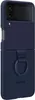 A dark blue silicone case for a Samsung Z Flip4 phone, shown from the back with a ring holder. Náhľad obrázku produktu