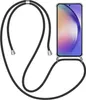 A smartphone with a clear case and a black lanyard attached. Produktbild-Vorschau