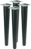 Four black furniture legs with silver mounting plates are arranged in a group against a white background. Produktbild-Vorschau
