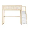A wooden loft bed with stairs and storage drawers, shown against a white background. Anteprima dell’immagine prodotto