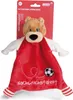 A plush toy bear wearing an FC Bayern Munich jersey, with a soccer ball and text on the jersey. Produktbild-Vorschau