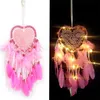 Herz Traumfänger Mit Lichtern Boho-Stil Handgefertigt LED Produktbild-Vorschau 4
