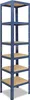 A tall, narrow blue metal shelving unit with wooden shelves, shown against a white background. Voir les images du produit