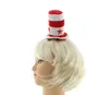 A miniature top hat with red and white stripes and red stars sits on top of a blonde wig on a mannequin head. Produktbild-Vorschau