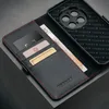 A close-up view of an open black leather wallet-style phone case, showing card slots and a banknote. Anteprima dell’immagine prodotto