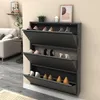 Metall Schuhschrank Schwarz mit 3 Klappfächern, schmaler Produktbild-Vorschau 1