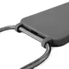 A close-up shot of a gray phone case with a silver braided lanyard attached. Produktbild-Vorschau
