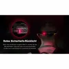 A person wearing a headlamp with a red safety light on the back. Produktbild-Vorschau