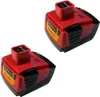 Two red and black power tool batteries are shown against a white background. Produktbild-Vorschau