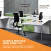Office furniture setup with chairs and desks, featuring text overlays indicating mounting options. Produktbild-Vorschau