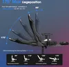 A gaming chair shown in various reclining positions with text and diagrams illustrating its features. Produktbild-Vorschau