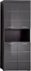 A tall, narrow gray cabinet with multiple doors and an open shelf in the middle. Podgląd zdjęcia produktu
