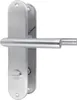 A stainless steel door handle set with a long backplate, designed for modern WC doors, shown against a white background. Produktbild-Vorschau