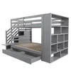 A gray bunk bed with stairs and storage compartments, shown against a white background. Voir les images du produit