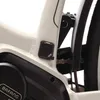 A close-up view of the frame and drivetrain of a white electric bicycle. Produktbild-Vorschau