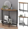 A collage of images showing a half-round console table with a rustic wood top and black metal frame, displayed in different settings and angles. Anteprima dell’immagine prodotto