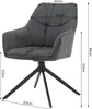 A dark gray armchair with dimensions indicated by lines and text. Produktbild-Vorschau