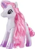 A white unicorn toy with pink hair and purple accents. Produktbild-Vorschau