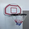 A basketball hoop with a white backboard and red trim, attached to a white wall. Produktbild-Vorschau