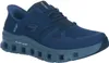 A single blue Skechers shoe is shown from a side-angle on a white background. Voir les images du produit