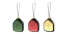 Three decorative ornaments shaped like houses, each with a hanging loop and a perforated front panel. Produktbild-Vorschau