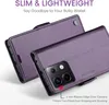 A close-up view of a purple leather phone case, showcasing its slim design and protective features. Produktbild-Vorschau