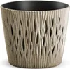 A close-up studio shot of a beige planter with a textured, wavy design. Produktbild-Vorschau