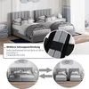 Two beds are shown in a bedroom setting, with a close-up of a connecting mechanism and a diagram showing how the beds can be combined. Produktbild-Vorschau