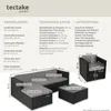 A diagram showing the dimensions and technical specifications of a rattan lounge set. Náhled obrázku produktu
