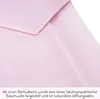 A close-up of pink fabric, likely bedding, with text describing its properties. Produktbild-Vorschau