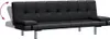 A black faux leather sofa bed shown from the side, with one armrest angled upwards to demonstrate its adjustability. Produktbild-Vorschau