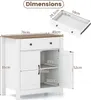 A diagram showing the dimensions of a white and brown kitchen cabinet with a drawer and two doors. Podgląd zdjęcia produktu