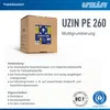 A product data sheet for UZIN PE 260 Multigrundierung, showing a cardboard box of the product and listing its applications and properties. Produktbild-Vorschau