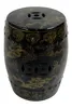 A black ceramic garden stool with gold dragon and coin motifs, isolated on a white background. Anteprima dell’immagine prodotto