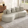 Leinenstoff Sofa Beige Couch mit 4 Kissen Polstersofa Produktbild-Vorschau 4