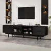 A modern living room with a black TV stand and a mounted TV. Produktbild-Vorschau