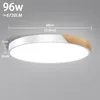 A modern, ultra-thin LED ceiling light with a white and wood finish, shown against a plain gray background with measurement indicators. Voir les images du produit