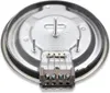 The back of a round electric stove top heating element with a wire terminal block. Produktbild-Vorschau