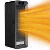 A black electric heater is shown with orange heat waves emanating from it, indicating it is in operation. Voir les images du produit