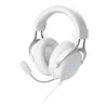 A white gaming headset with a microphone is shown against a white background. Produktbild-Vorschau