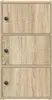 A front view of a three-door wooden cabinet with a wood grain finish. Podgląd zdjęcia produktu