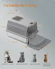 A diagram showing a cat litter box with dimensions and different cat breeds. Produktbild-Vorschau