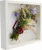 A framed dried flower arrangement in a white shadow box frame. Produktbild-Vorschau