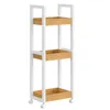 A white and wood three-tier rolling cart, shown from the front against a white background. Náhled obrázku produktu